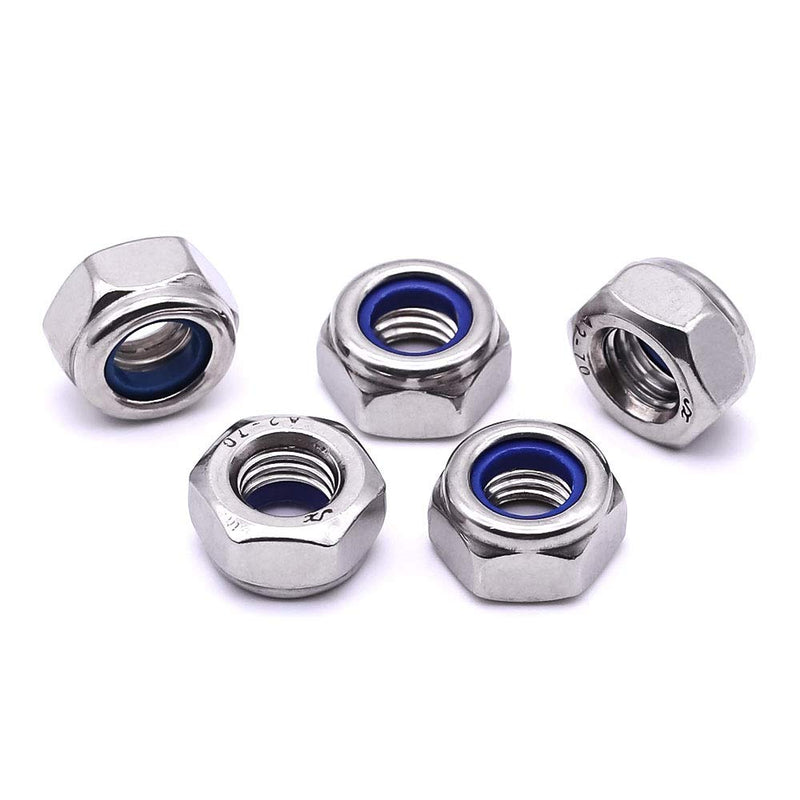 M4-0.7 (100 pcs) Nylon Insert Hex Lock Nuts 304 Stainless Steel 18-8 Locknut, Bright Finish, DIN985 M4-0.7 100