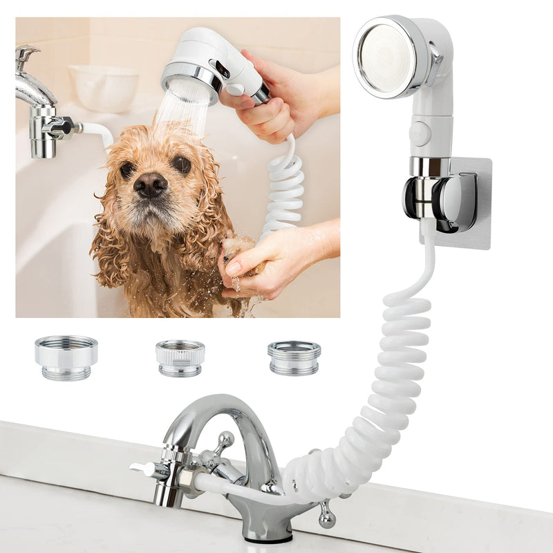 ZCONIEY Sink Faucet Sprayer Attachment, Shower Head Attaches To Tub Faucet, Dog Bathing Hose Shower Set for Laundry Bathroom Kitchen b-white