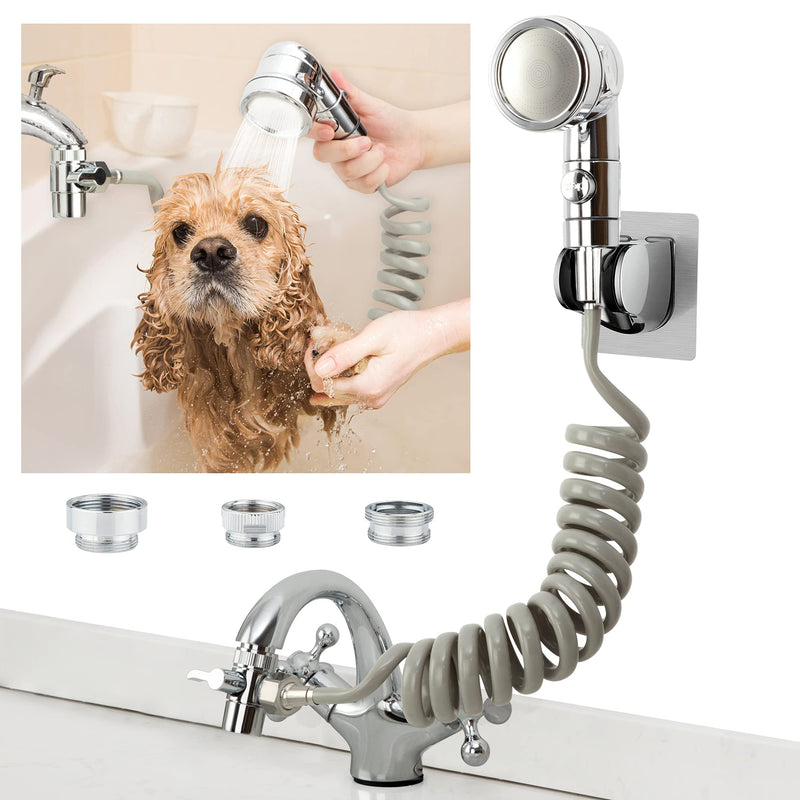 ZCONIEY Sink Faucet Sprayer Attachment Hair Pet Rinser Showerhead with Stop Water-saving Function a-silver