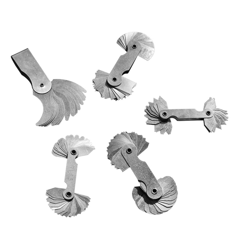 5Pcs Stainless Steel Radius Gauge, Portable Concave Convex External Internal Arc Measuring Tool Radius Fillet Gauge Set R0.3-1.5mm/ R1-6.5mm/ R7-14.5mm/ R15-25mm/ R25-50mm