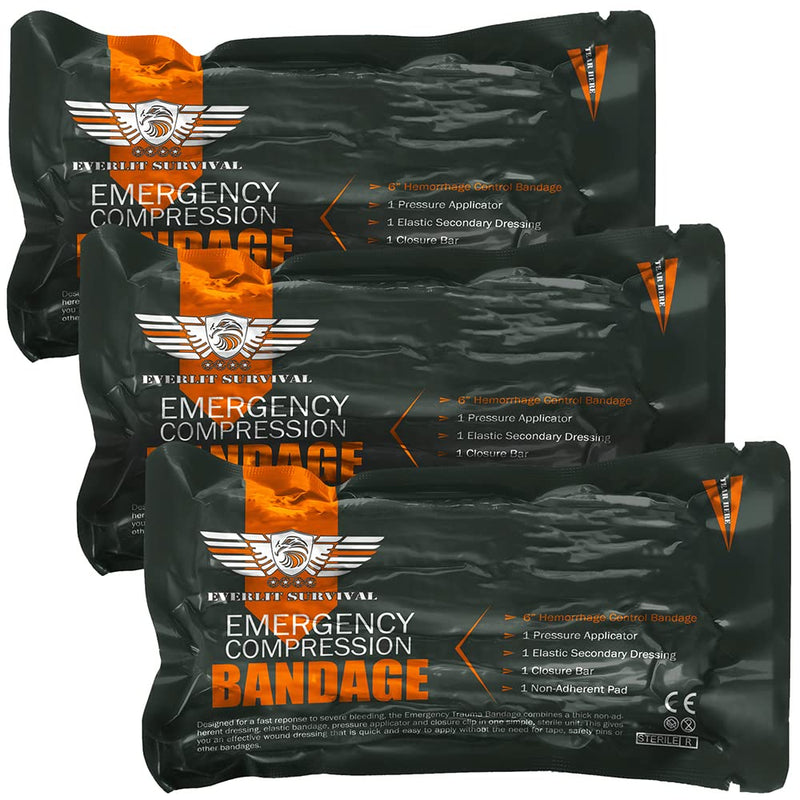 EVERLIT Israeli 6 Inch Emergency Bandage Compression Trauma Pressure Wound Dressing Sterile Vacuum-Sealed Packaging for Bleeding Control, Medical Trauma Kit, Gun Shot, First Aid IFAK 3