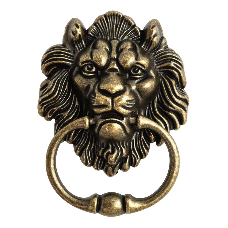 QWORK Antique Lion Head Bronze Door Knocker - Classic Vintage Design Antique Bronze
