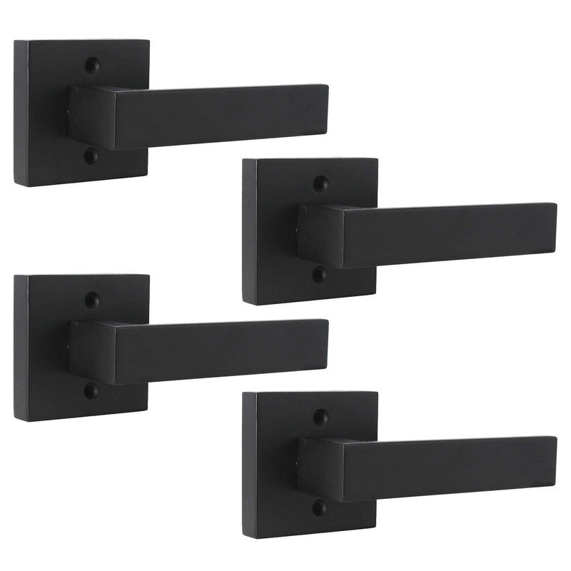 Probrico Matte Black Square French Doors Half-Dummy Handles, Heavy Duty Closet Balcony Pantry Hardware, Non-Turning Stainless Steel Single Dummy Levers(Exposed Screws, 4 Pack)