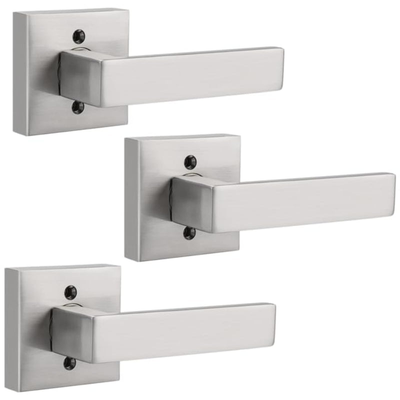 Probrico Satin Nickel Square French Half-Dummy Handles, Non-Turning Stainless Steel Single Dummy Levers, Heavy Duty Closet Balcony Pantry Hardware(Exposed Screws, 3 Pack)