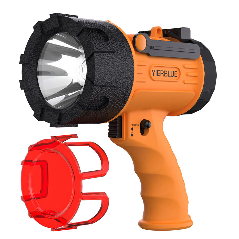 YIERBLUE Rechargeable Spotlight,Handheld Rechargeable Flashlight 200,000 Lumens LED, IP67 Waterproof 12 Hours Running for Boating, Camping, Hunting Orange