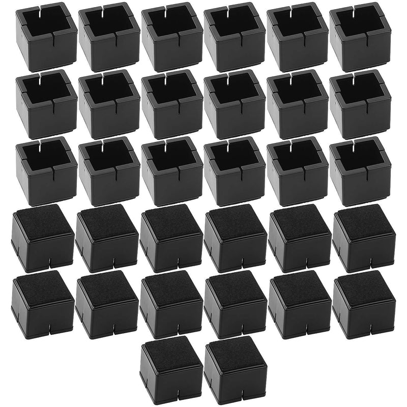 32 Pack Black Chair Leg Caps Square Floor Protectors Rubber Furniture Table Feet Covers with Felt Pads Fit 1-1/8 to 1-3/8 inch, Prevent Scratches, Non-Slip 1-1/8" to 1-3/8"