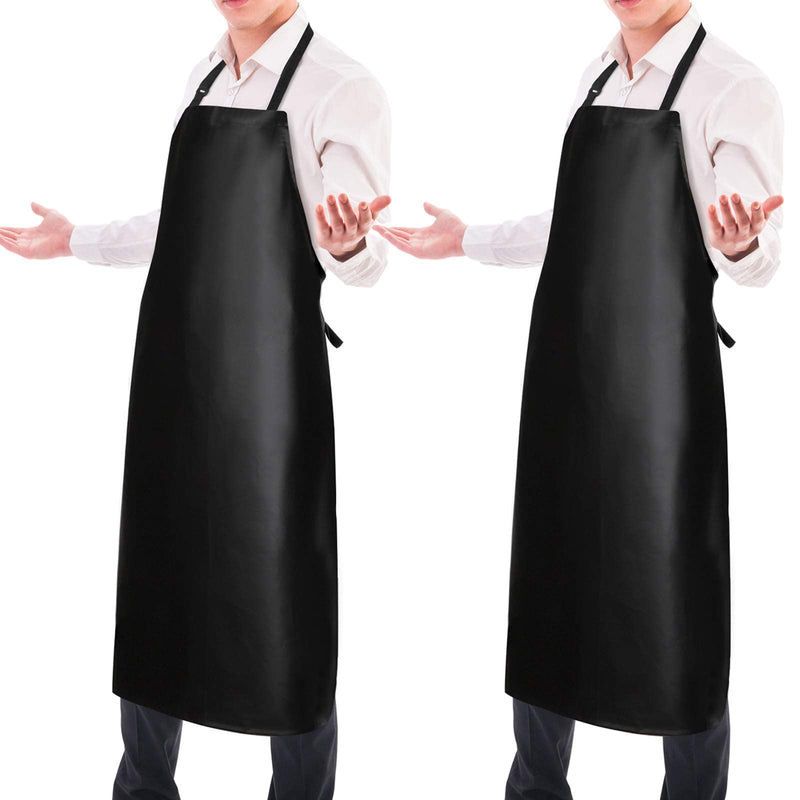 2 Pack Waterproof Rubber Vinyl Apron 40 Inch Chef Aprons for Men Heavy Duty Chemical Work Apron Extra Long Grilling Aprons with Adjustable Bib Apron for Dishwashing Lab Butcher Cooking Kitchen Black 2 Pack