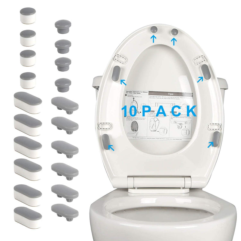 Hibbent 10 Pieces Toilet Seat Bumpers, Universal Buffer Toilet Lid Rubber Bumpers Each One with 2 Thickness TPE Pads(2 Heights) Strong Adhesive Bidet Bumpers Used for Home, Hotel, Hospital Gray