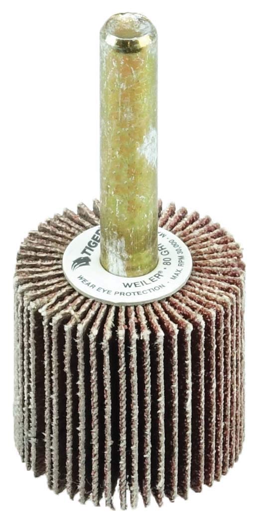 Weiler 52003 1" x 1" Tiger Coated Abrasive Flap Wheel, 1/4" Stem, 60AO (Pack of 10) 1" Dia / 1" Width 60 Grit