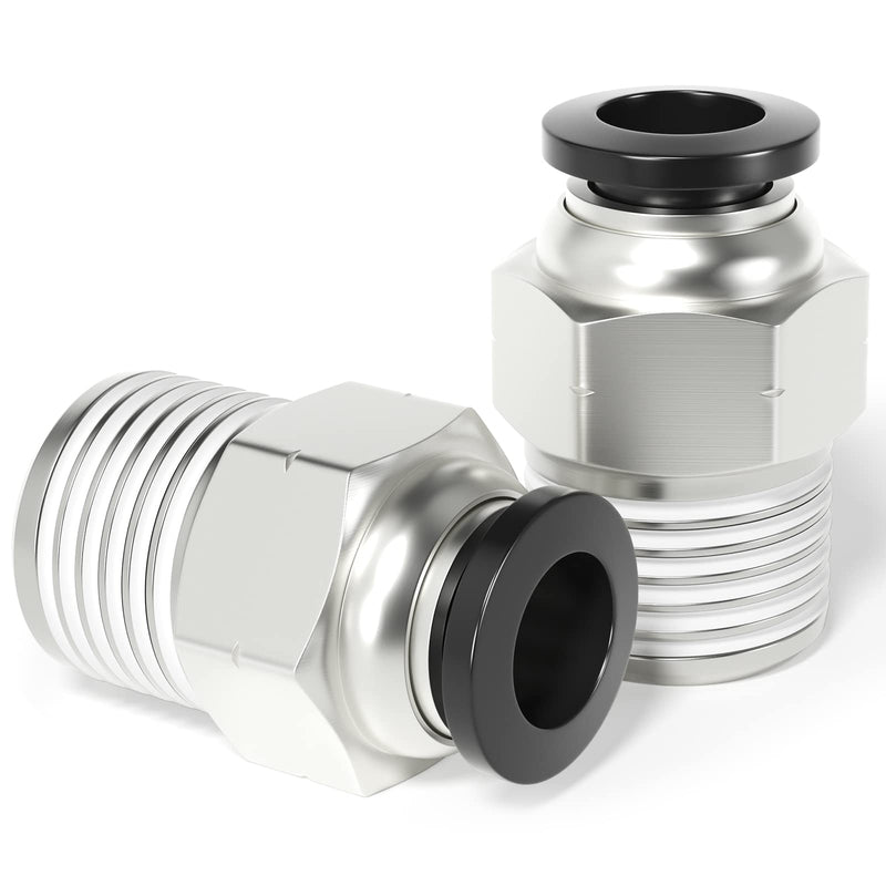 TAILONZ PNEUMATIC Male Straight 1/4 Inch Tube OD x 1/4 Inch NPT Thread Push to Connect Fittings PC-1/4-N2 (Pack of 2) 1/4"OD x 1/4"NPT