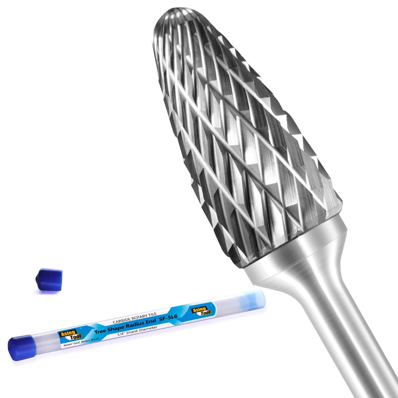 SF-5L6 Tungsten Carbide Burr Rotary File Tree Shape Radius End Shape Double Cut for Die Grinder Drill Bits 1/4'' Inch Diameter of Shank and 1/2'' Inch Diameter of Cutter 1'' Inch Cutter Length SF-5L6