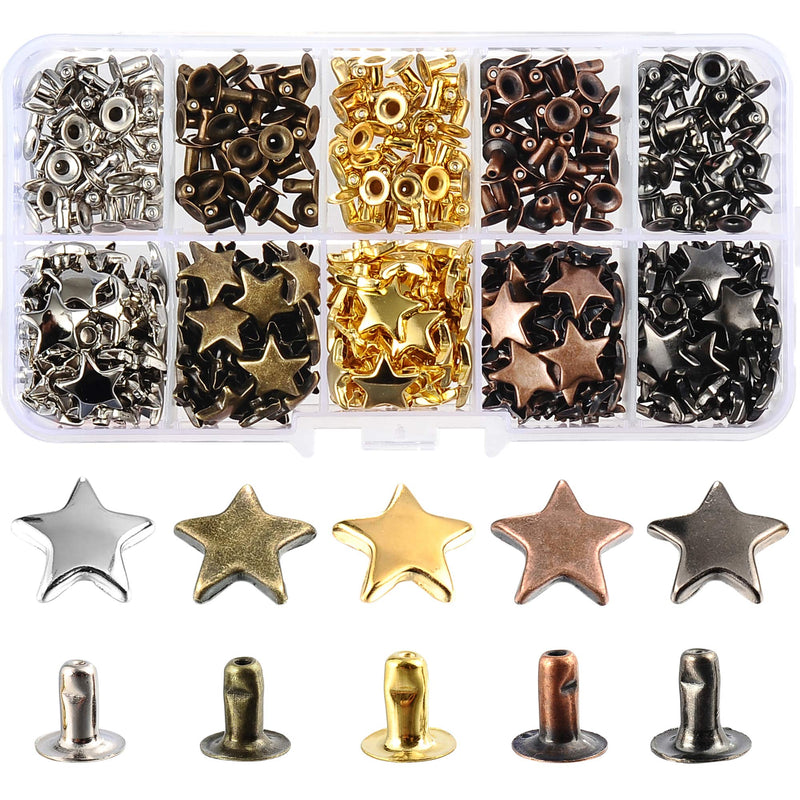 200 Sets 12MM Mixed Color Star Rivets for Leather Star Rivet Studs Kit Garment Rivets Leather Rivets Studs and Spikes for Leather Craft Clothing Bags Belts Dog Collar Shoes DIY Rivets 15/32 Inch Mixed in Box