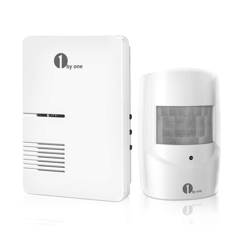 1byone Driveway Alarm, Home Security Alert System with 36 Melodies, 1 Plug-in Receiver and 1 Weatherproof PIR Motion Detector, 1000ft Wireless Transmission Range and 24ft PIR Detection Range 1 receiver 1 PIR sensor