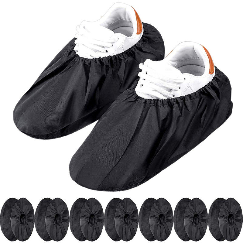 8 Pairs Non Slip Reusable Shoe Covers Waterproof Boot Covers for Household Carpet Floor Protection Machine Washable (Black) Black