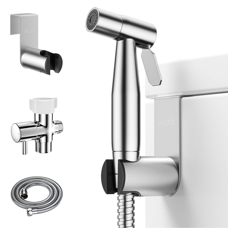 Arofa Handheld Toilet Bidet Sprayer for Toilet-Adjustable Water Pressure Control with Bidet Hose for Feminine Wash, Stainless Steel Brushed Nickel Cloth Diaper for Baby Wash 1 Pack