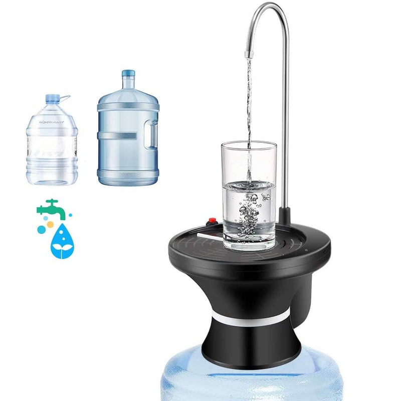 Drinking Water Dispenser Pump, Automatic Electric Drinking Water Bottle Pump for 2-5 Gallon Water Jugs, USB Rechargeable with 2 Switch Control, Stable and Portable for Home, Kitchen, Office, Camping Black