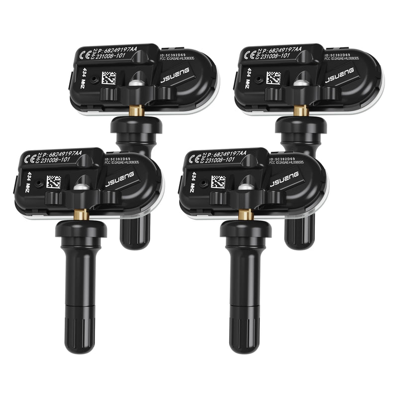 TPMS Sensor, 4-Pack Tire Pressure Monitoring Sensor Compatible with Dodge RAM 1500 2500 3500 4500, Jeep Cherokee Replaces 68249197AA 68157568AA 433mhz 4 PCS