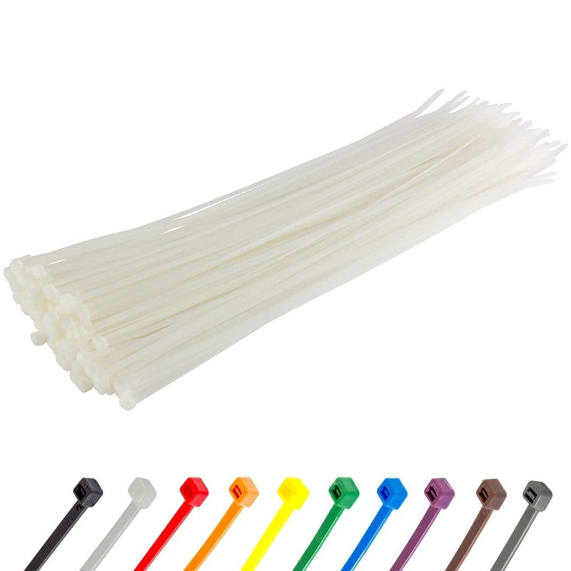 GTSE 14 Inch White/Clear Zip Ties, 100 Pack, 50lb Strength, UV Resistant Long Nylon Cable Ties, Self-Locking 14" Tie Wraps 14" (50lb)