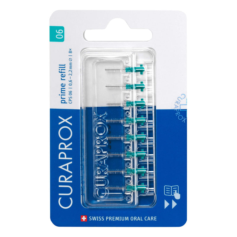 Curaprox CPS 06 Prime Refill Interdental Brushes, Turquoise, 8 Count - 8 x 0.6mm - 2.2mm Internal Toothbrushes. Size 6 (8 Count)