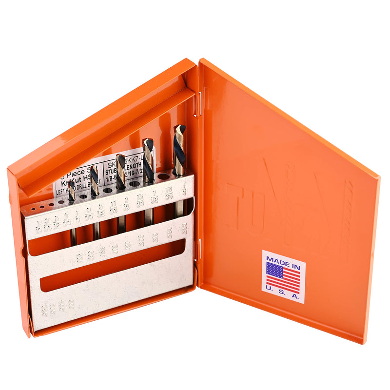 KnKut 5 Piece Left Hand Short Stubby Length Drill Bit Set