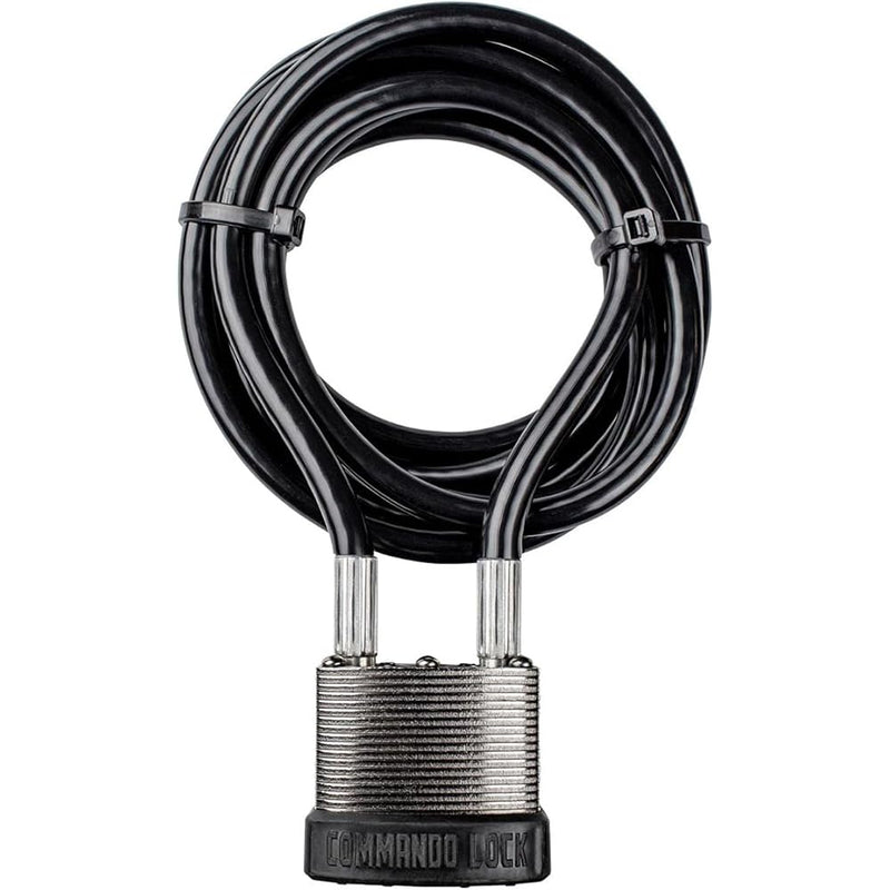 Heavy Duty 8 ft Steel Cable Commando Lock – Military Grade Keyed Padlock – Pick, Bump, and Weather Resistant – Stainless Steel and Riveted Brass Construction
