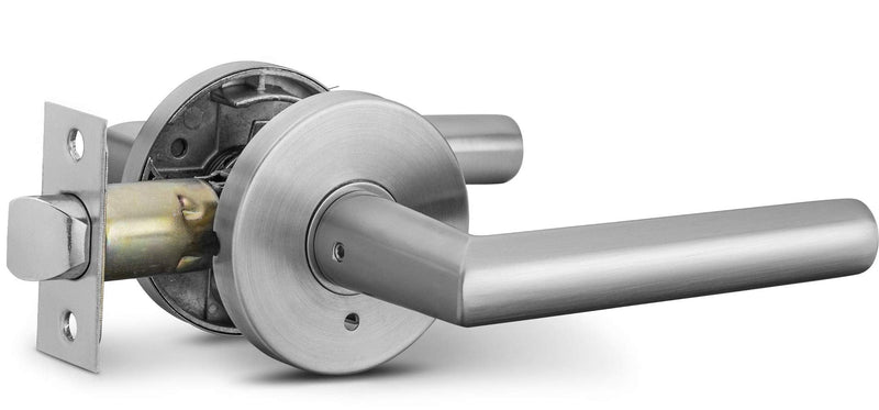 Berlin Modisch Privacy Lever Door Handle Sleek Round Easy to Open Locking Lever Set [for Bedroom or Bathroom] Reversible for Right & Left Sided Doors Heavy Duty - Satin Nickel Finish Privacy [Lock with no key required] Brushed Nickel