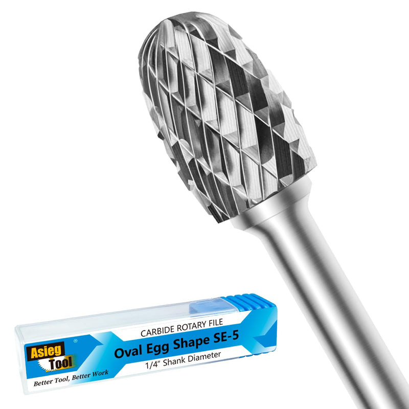 SE-5 Tungsten Carbide Burr Rotary File Oval Egg Shape Double Cut with 1/4''Shank for Die Grinder Drill Bit SE-5