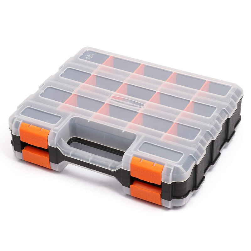 Mayouko Double Side Tools Organizer, Customizable Removable Plastic Dividers, Hardware Box Storage, Excellent for Screws,Nuts,Small Parts, 34-Compartment, Black/Orange,12.6"L x 10.6"W x 3.2"H 34 Compartments Orange