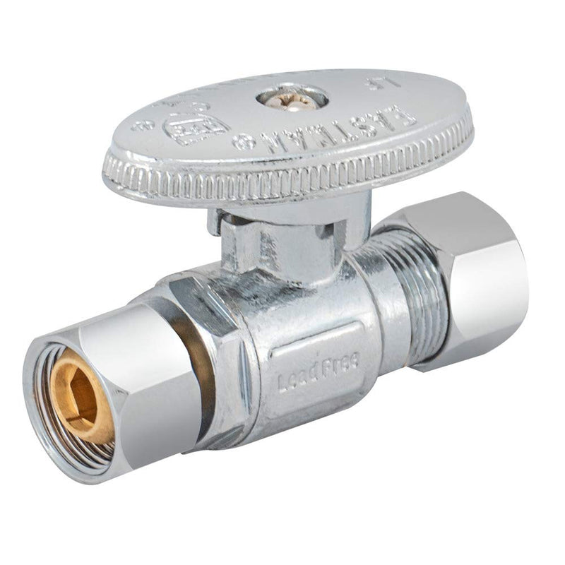 Eastman Retrofit Quarter Turn Stop Valve, 3/8 Inch OD x 3/8 Inch Female Compression, Chrome Plate, 10734LF