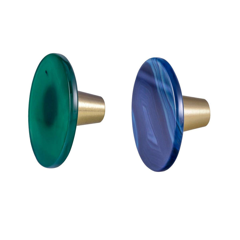 Rockcloud Round Green & Blue Agate Slice Cabinet Knobs Drawer Door Handles | Pack of 2, for Kitchen Dresser Cupboard Wardrobe Decorative Hardware, 1.97 inches Green + Blue