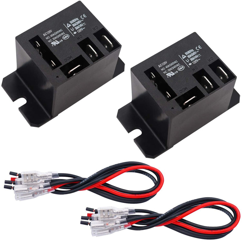 Tnisesm 2PCS Power Relay AC120V Coil, 30A SPDT(1NO 1NC) with Flange Mounting and 10 Quick Connect Terminals Wires Mini Relay NT90-AC120V-10X 2PCS + Terminal Wire