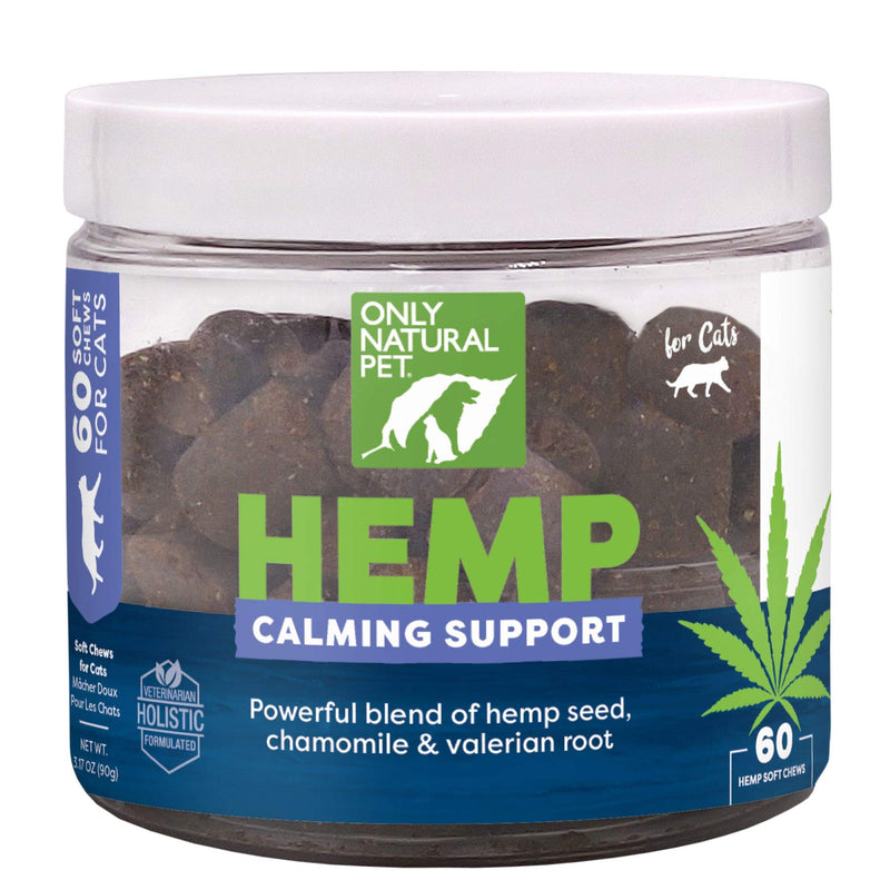 Only Natural Pet Calming Hemp Soft Chews - Relaxation Composure Sedative Tranquilizer Treats for Cat Stress Reduction w/Soothing Botanicals Supports Sleep Aid Quiet Travel Chill Vet Visit - 60 Count - PawsPlanet Australia