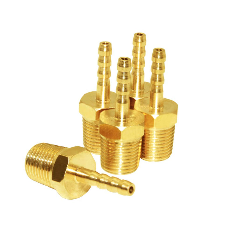 JoyTube 5 Pcs Hose Barb Fittings 1/8" Barb to 1/8" NPT Male Thread Brass Metals Adapter Connector 1/8"Barb x 1/8"NPT