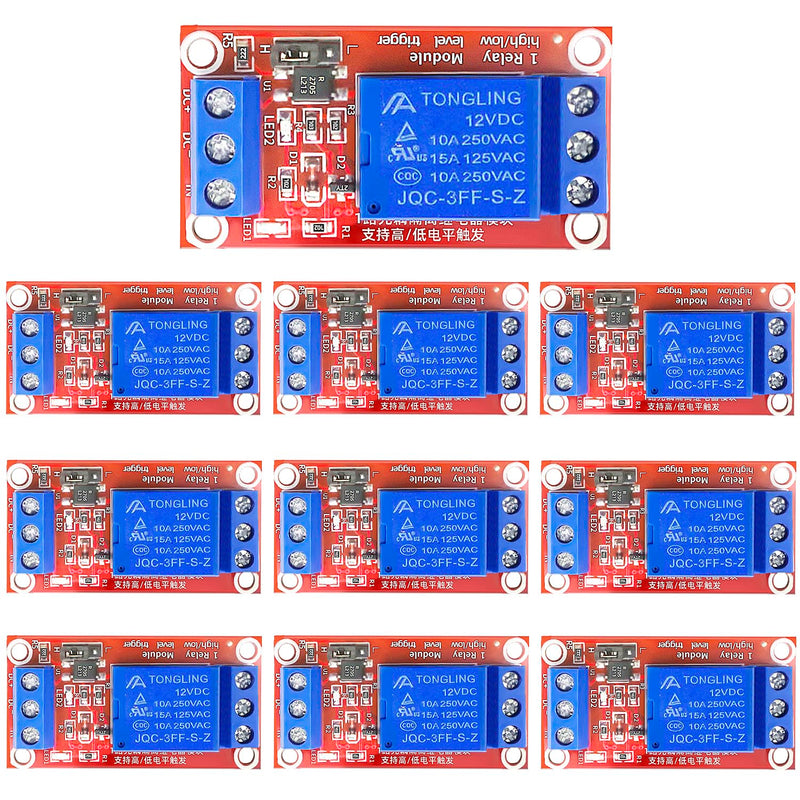 12V 1 Channel Relay Module，10PCS Optocoupler Isolation Support High and Low Level Trigger 1 Channel 12V Relay