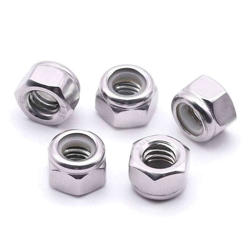 1/4-20 Nylon Insert Hex Lock Nuts Stainless Locknuts, Hex Drive, Bright Finish, 304 Stainless Steel 18-8 SS, Coarse Thread, 25 of Pack 1/4"-20