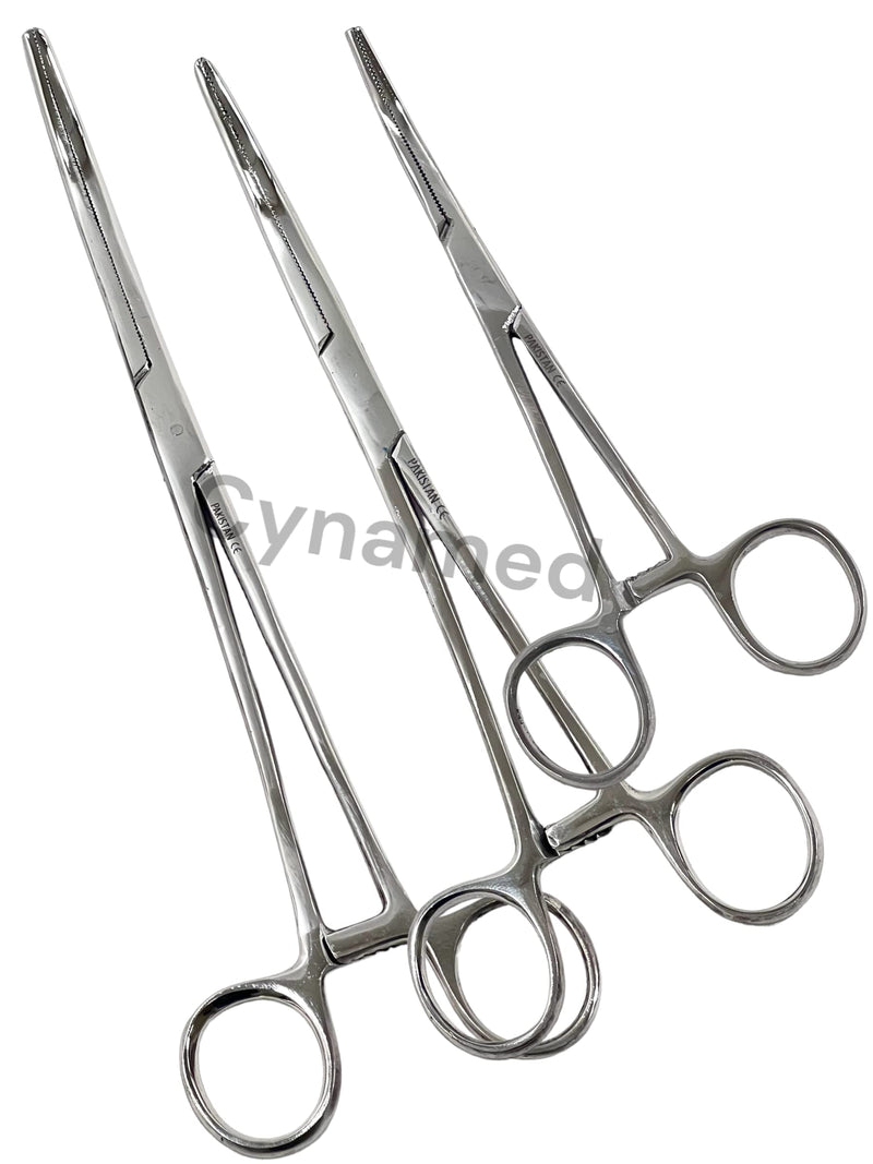 Cynamed-Set of 3 Pean HEMOSTAT Forceps Curved 6" 8" 10" Hemostat Forceps Tongs Full Serrated Stainless Steel