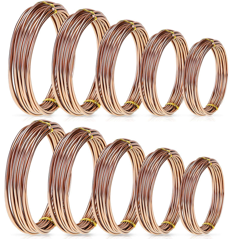 10 Rolls Bonsai Wires Anodized Aluminum Bonsai Training Wire in 5 Sizes - 1.0 mm, 1.5 mm, 2.0 mm, 2.5 mm, 3.0 mm, Total 164 Feet (Brown) Brown