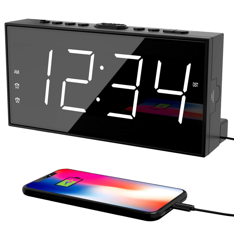 PPLEE Alarm Clock for Bedroom, 2 Alarms Loud LED Big Display Plug in Simple Basic Digital Clock with USB Charging Port, Adjustable Volume, Dimmable, Snooze for Deep Sleepers Kids Elderly Home Office With Basic Digits White