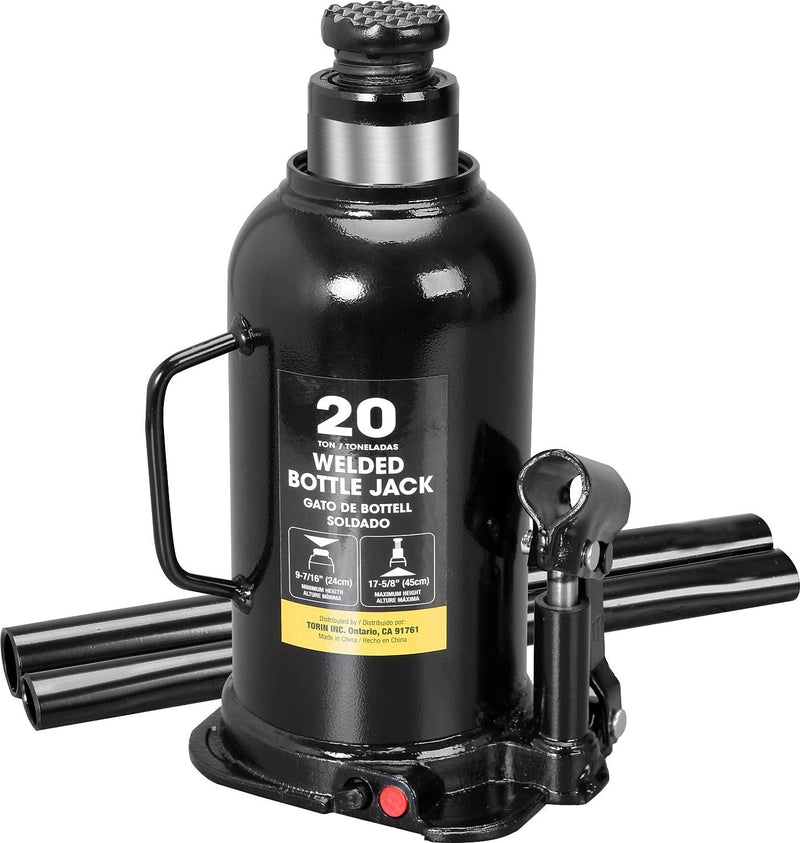 Torin 20 Ton (40,000 LBs) Capacity Hydraulic Welded Heavy Duty Bottle Jack, AT92003BB , Black Standard 20 Ton (40,000 LBs)