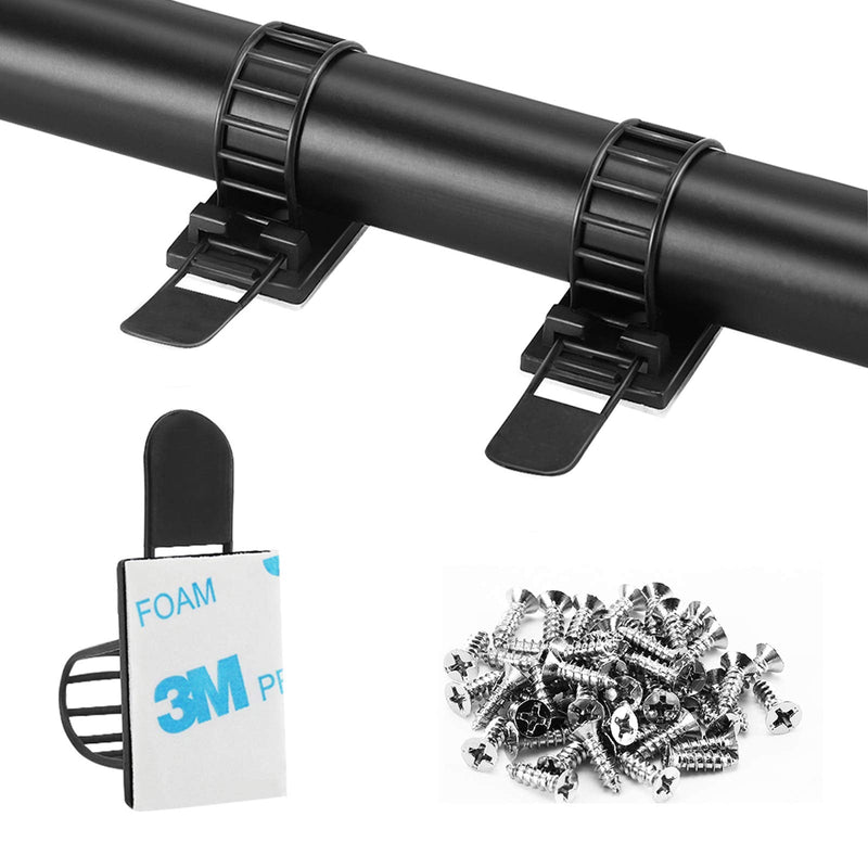 50Pcs Adjustable Adhesive Cable Management Clips, Nylon Cable Strap Ties Wire Clips Clamps Organizer with Strong Adhesive Tape, Extra Screw & Hole for Strong Fixation Home Office - 3.35 Inch Black M-50pcs