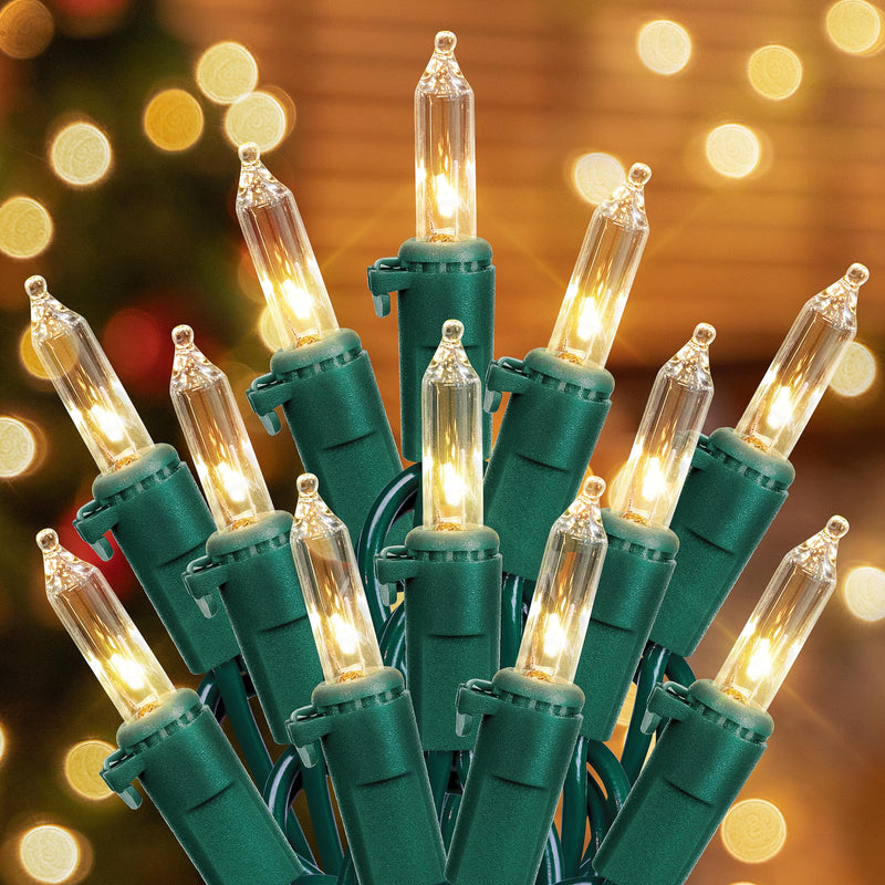 Hopolon 2-Pack 13ft 50-Count Warm White & Clear Green Christmas Lights - Connectable 120V UL Incandescent Mini Lights for Weddings, Bedrooms, Porches 50L Warm White 50 LED