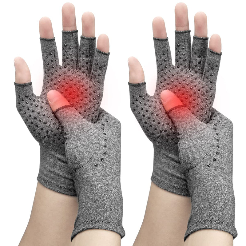 DRNAIETY 2 Pairs Arthritis Gloves, Fingerless Compression Gloves Women& Men, for Hand Arthritis, Carpal Tunnel Pain, Anti-Slip, Kept in Motion(M, Gray) Medium Gray-black