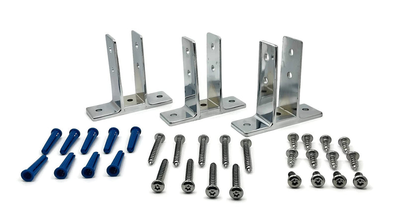 Harris Hardware 15516 Urinal Screen Pack 3 Polished Chrome Die Cast Zamac 2-Ear Urinal Screen Brackets for 1 in. Panels with Fasteners