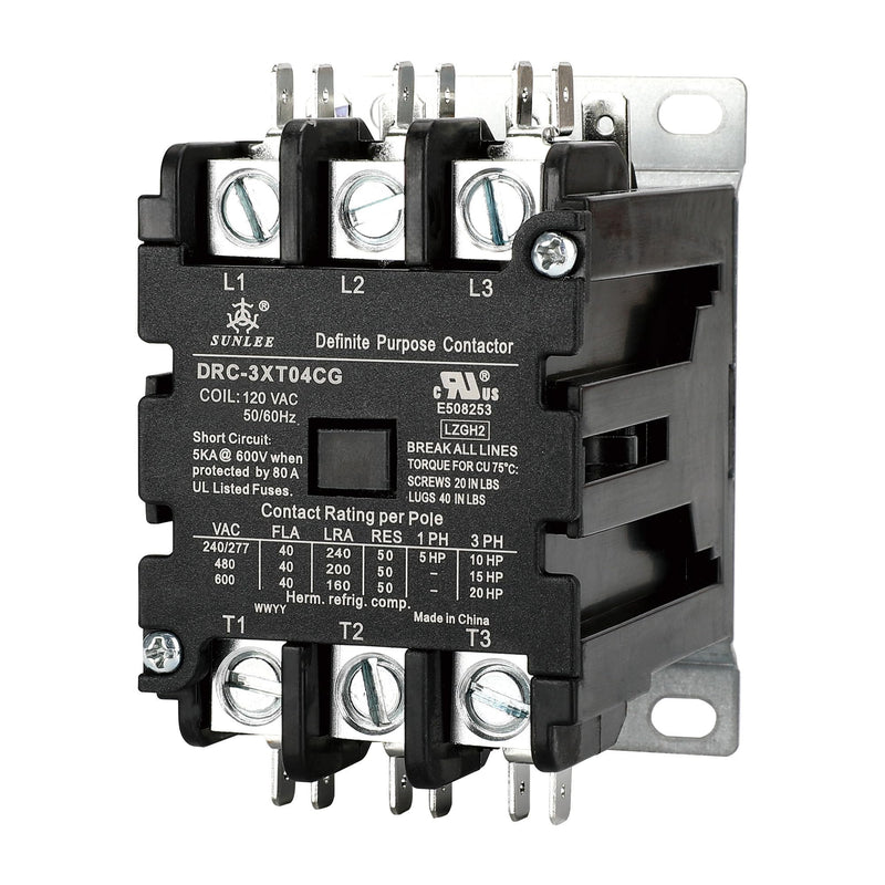 SunLee 3 Pole 40 Amp contactor 120V coil DP Contactor HVAC Contactor A2L Compliant 42CF35AF equivalent 3P 40A 120VAC