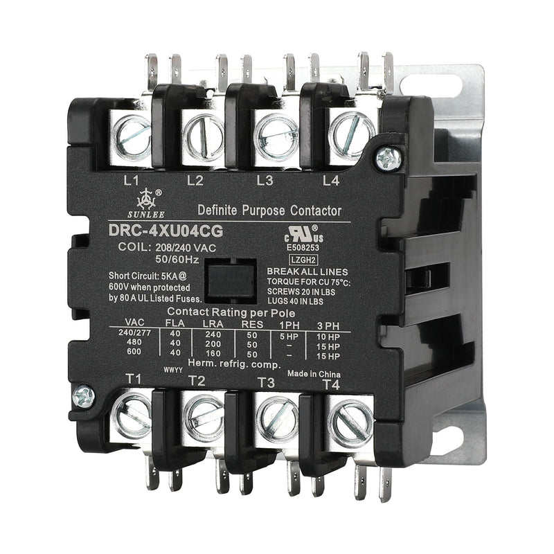 SUNLEE 4 Pole 40 Amp 50 RES 208/240V Coil Contactor fits Siemens 42CF25AG Lighting Heating Refrigeration Contactor, UL Recognized & Approved for UL 60335 4P 40A 208/240VAC Coil Volt