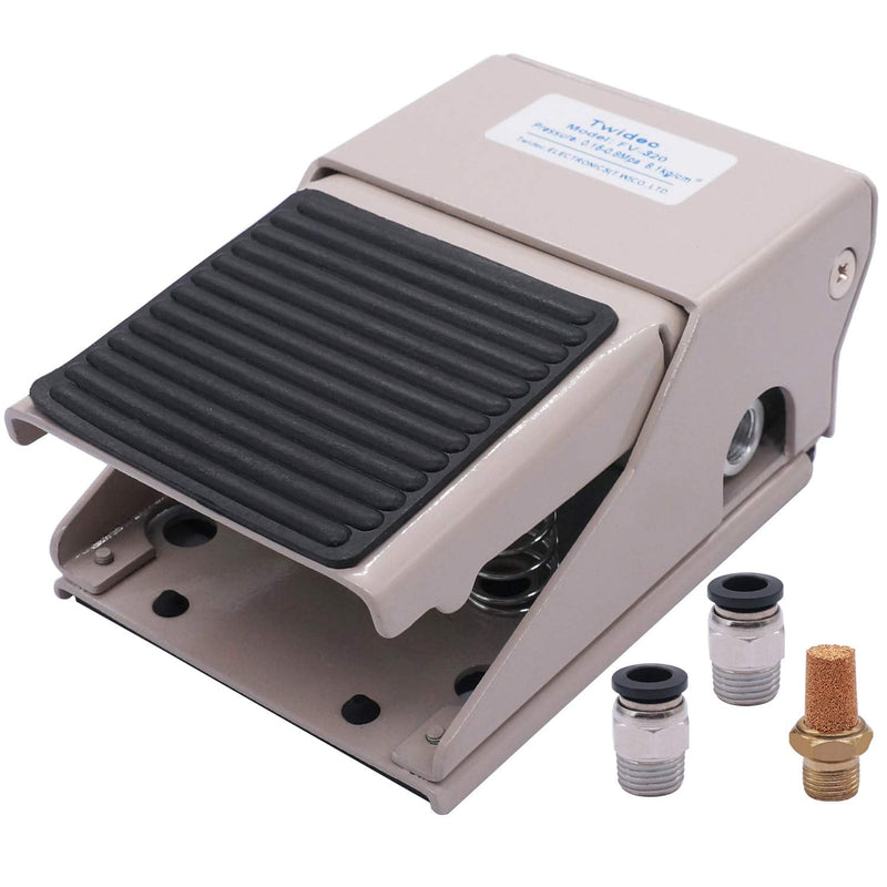 Twidec/Pneumatic Foot Pedal Valve Kit 1/4” NPT 3 Way 2 Position Threaded Rubber Nonslip Pressure Control Foot Switch With Silencer And 2Pcs 6mm Pneumatic Fittings FV-320-PC6-X