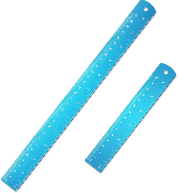 Stainless Steel Ruler and Metal Rule Kit with Conversion Table (Blue, 12 Inch, 6 Inch) blue