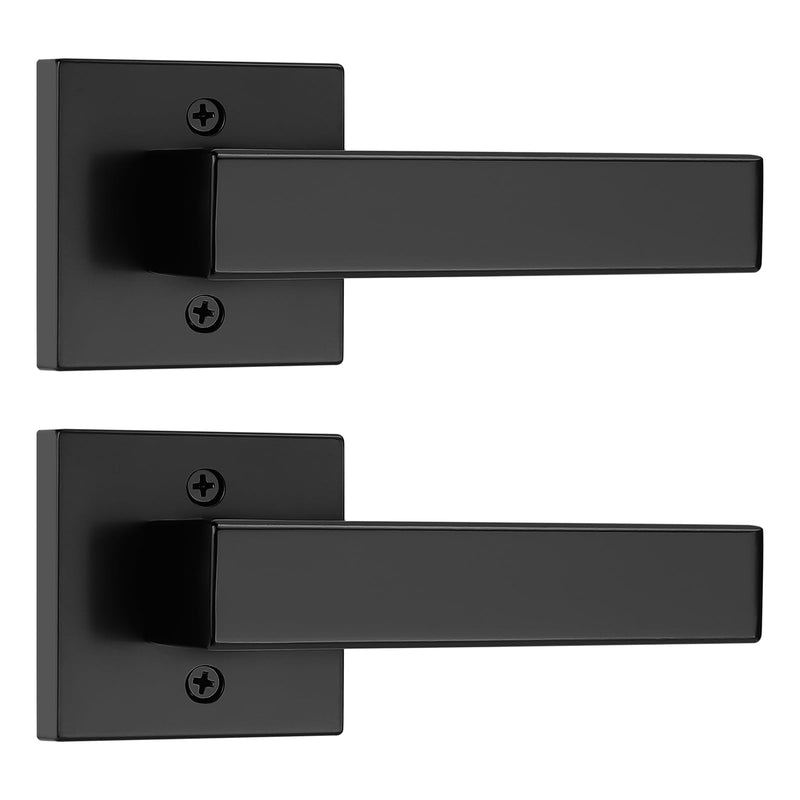 Probrico [Pack of 2 Door Lever Dummy Lever Door Handle for Closets French Doors,Square Dummy Door Lever,Non-Turning Single Side Pull with Black Finish,Easy Installation Pull Only Lever Set Dummy with screws