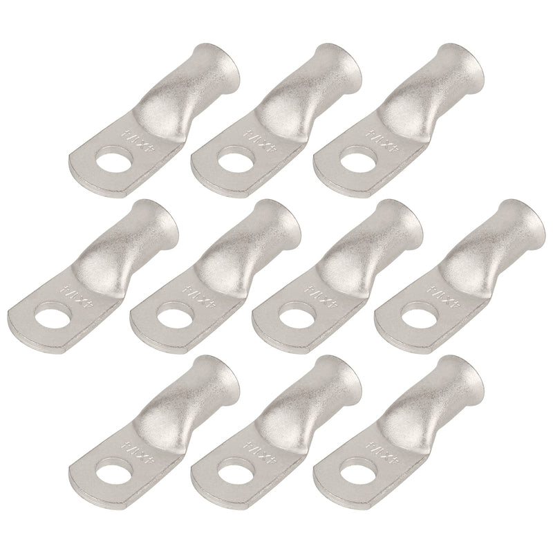 10pcs 4 AWG-1/4”(M6) Tinned Ring Terminals 4 Gauge Copper Wire Lugs Battery Cable Ends Heavy Duty Battery Cable Terminal Connectors 4 AWG - 1/4''Ring
