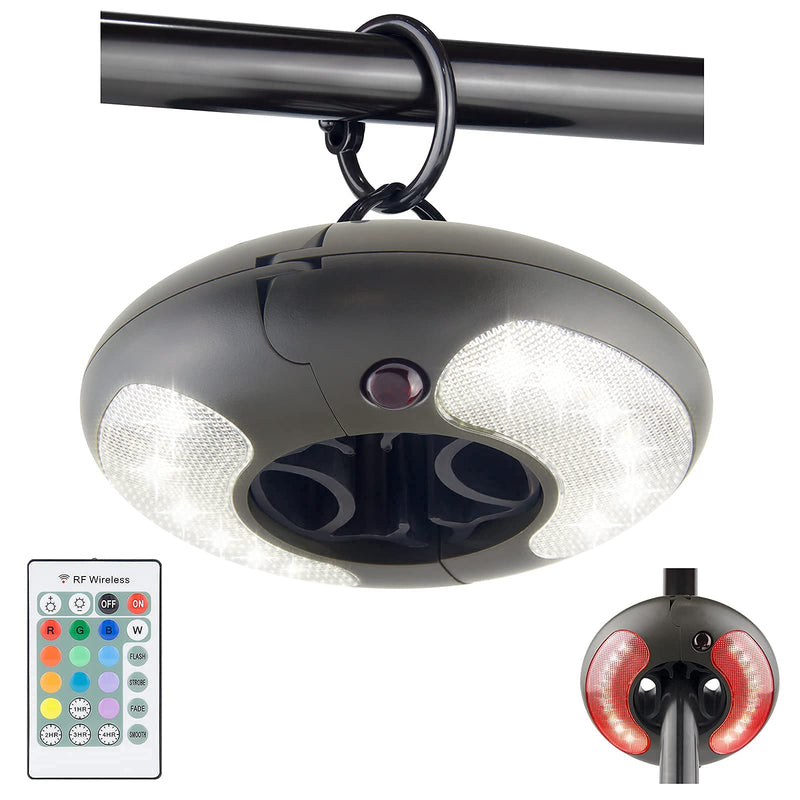 HONWELL Patio Umbrella Light, 18 LEDs 3xAA Battery Operated Umbrella Pole Light with RF Remote 80Ft Through Wall, 4 Modes, 12 Color Changing Outdoor Camping Light with Hanging Ring for Umbrellas,Tent C-Black